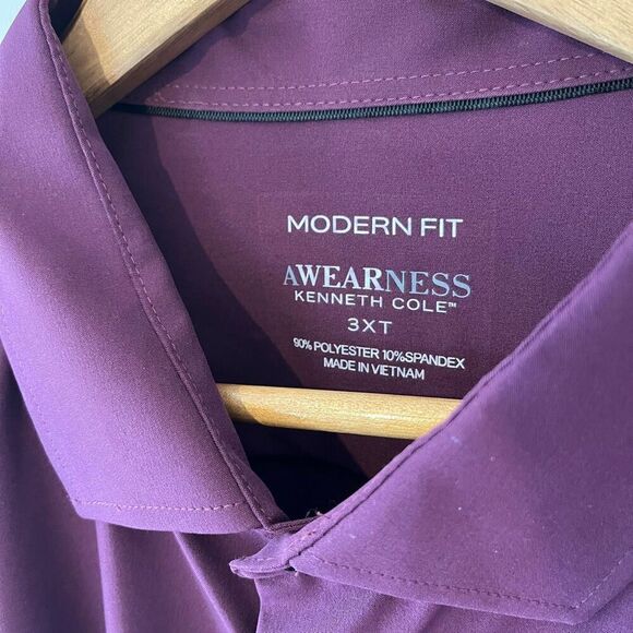 AWARENESS KENNETH COLE Modern Fit Performance Dress Shirt purple plum 3XT NWT - Picture 8 of 9